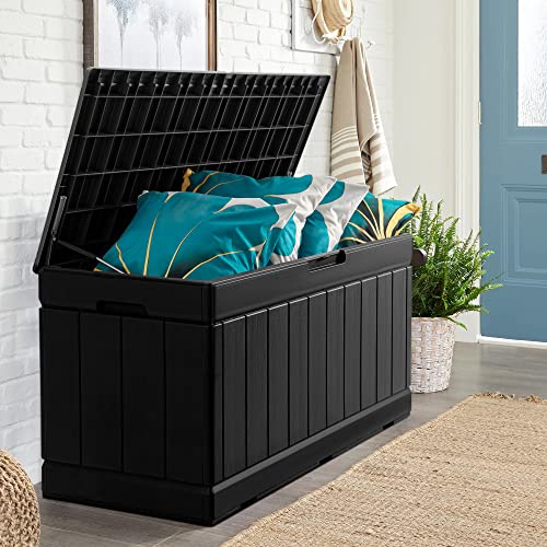 31 Gallon Resin Deck Box Waterproof Indoor Outdoor Storage for Patio Cushions and Garden Tools L90121