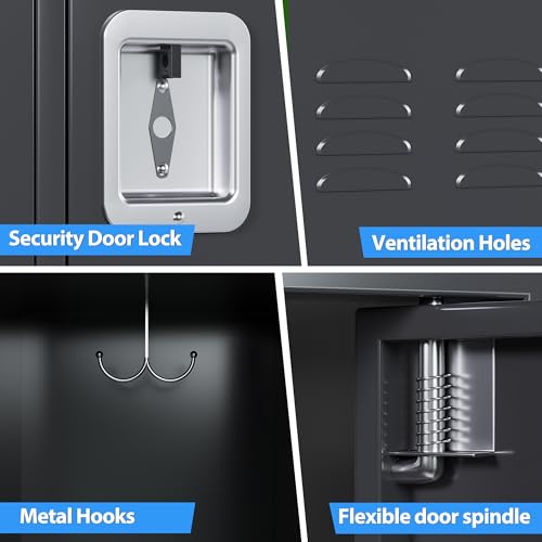 6 Door Metal Storage Locker with 18 Hooks, Black & Dark Grey K6611