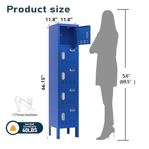 5-Door Steel Storage Locker with Hooks and Card Slots M92401