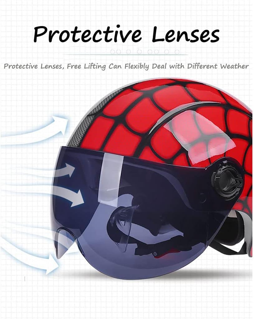 Kids Motorcycle Half Helmet with Visor, Lightweight Retro Scooter Helmet N53860