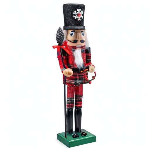 Christmas Buffalo Plaid Nutcracker Soldier with Acorn Staff, 15-Inch Wooden Holiday Decor X91654
