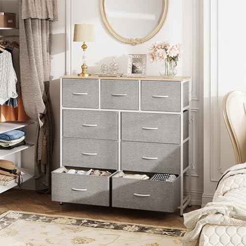 9-Drawer Fabric Storage Tower for Bedroom, Closet, Tall Chest Organizer with Steel Frame R839993