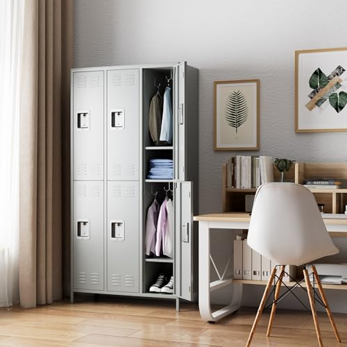 6 Door Metal Storage Locker with 18 Hooks, Black & Dark Grey K6611