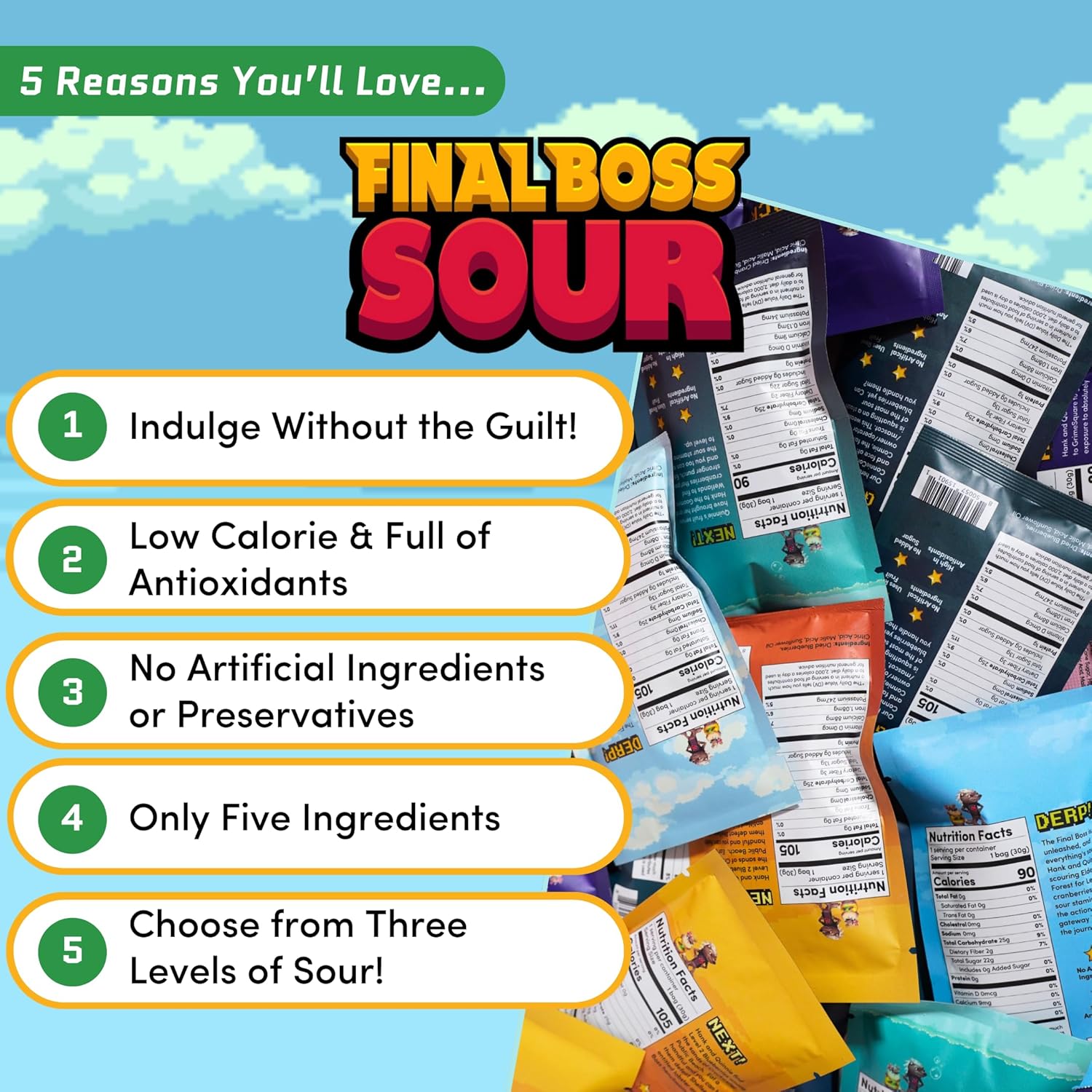 Extremely Super Sour Candy, Natural Chewy Gummies with Dried Fruit, Low Calorie Snack, 1.06oz, 27 Pack R78121