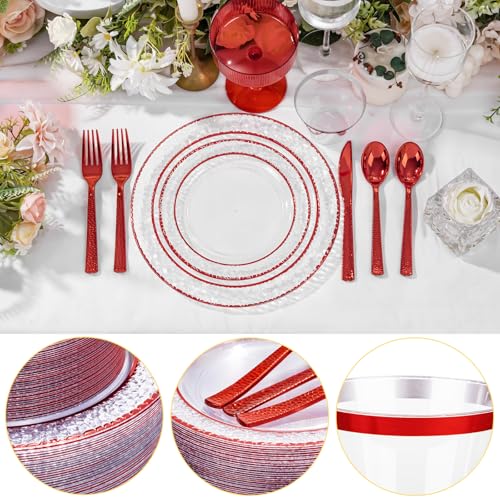 350PCS Clear Plastic Plates with Gold Trim for 50 Guests, Disposable Dinnerware Set O686017