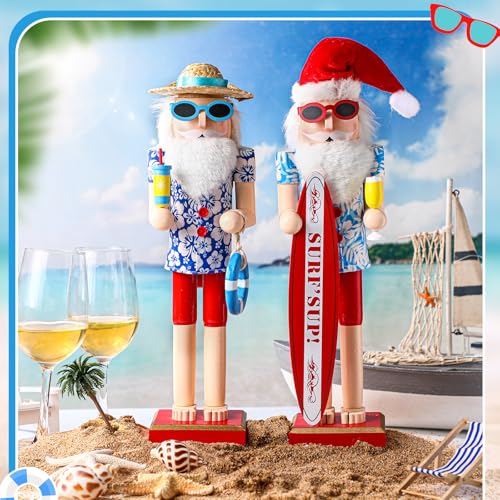 15 Inch Christmas Nutcracker Wooden Surfer Santa Beach Tabletop Decor H68898