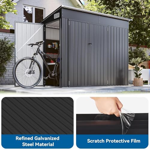 Galvanized Steel Storage Shed with Triple Doors, Weatherproof Outdoor Utility Shed P600721