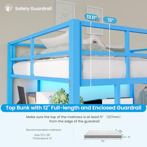 Loft Bed Full Size with L-Shaped Desk and Charging Station G796