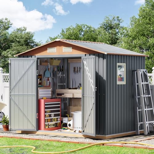 Outdoor Storage Shed with Lockable Door, Compact Metal Tool Shed for Garden O328