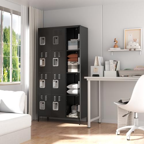 3-Door Steel Storage Locker with Shelves and Hooks I822961