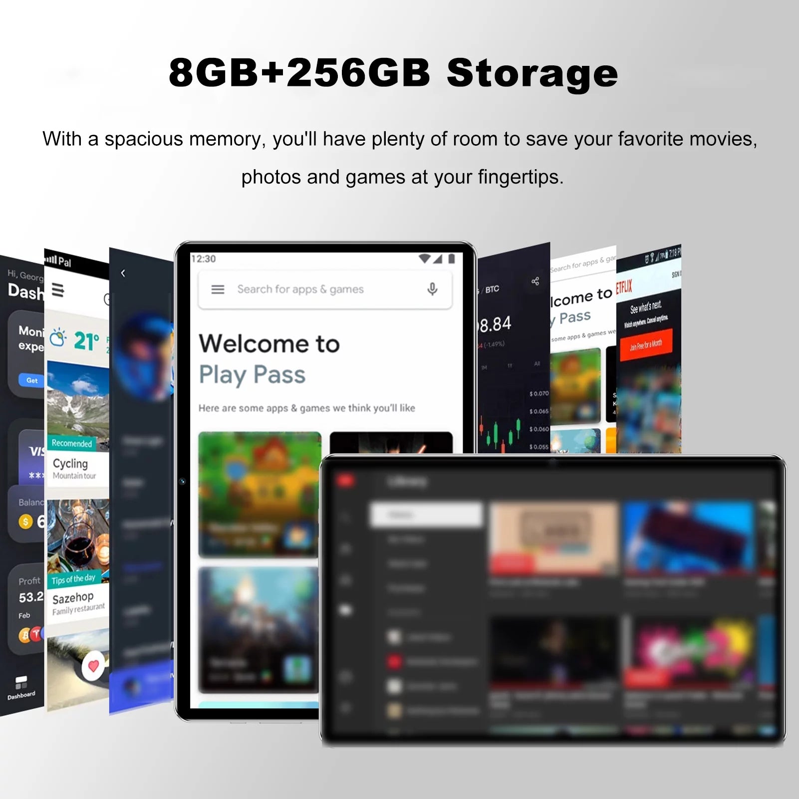 Tablet with 10.1 inch Screen, 8GB+256GB Storage I516