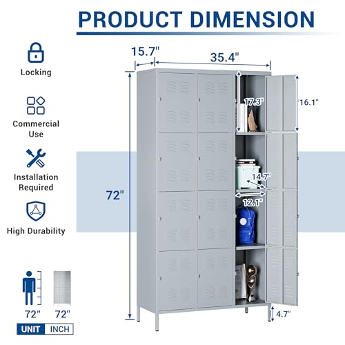 3-Door Blue Steel Storage Locker for Office, School, Gym C68898