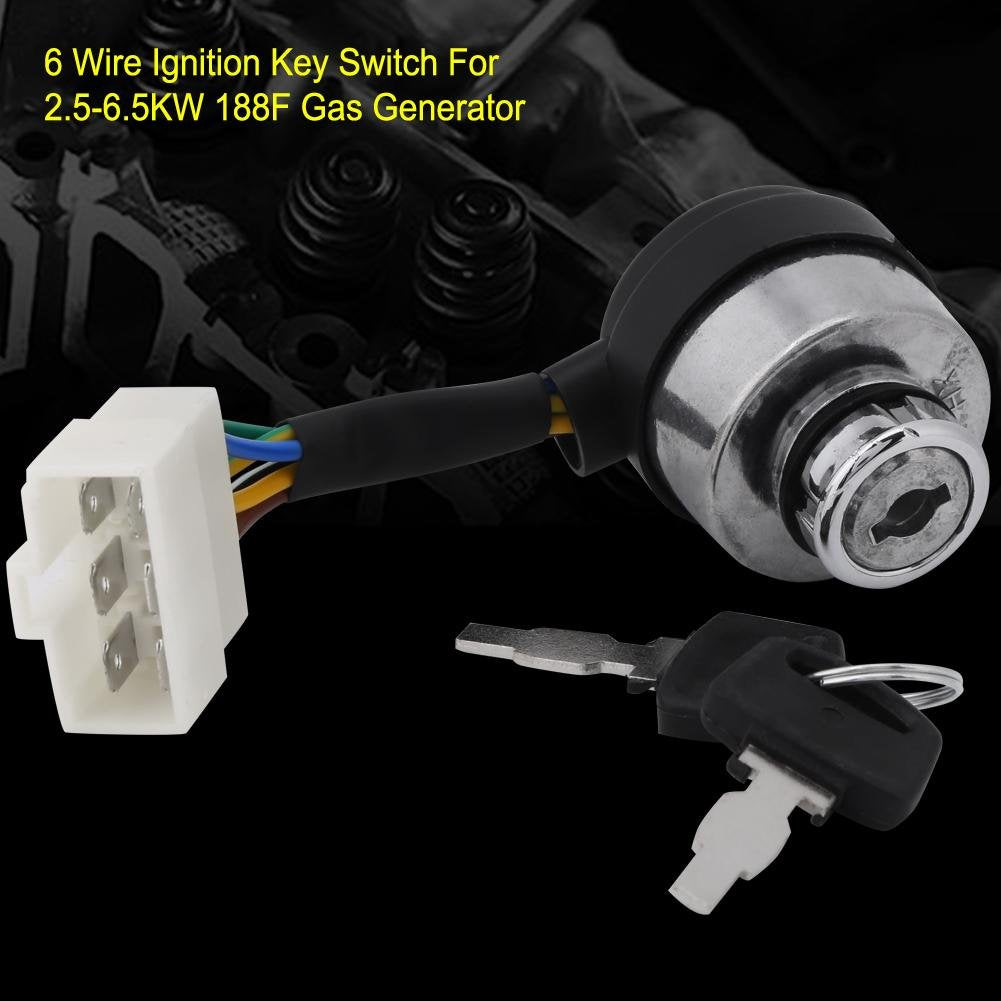 6 Wire Ignition Start Key Switch for 2.5-6.5KW Gas Generator O3415