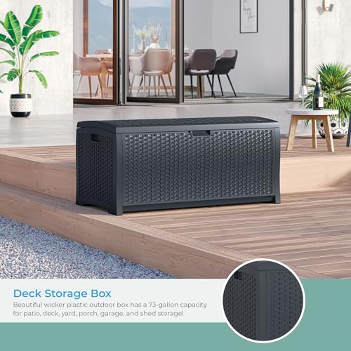 Outdoor Storage Box 73 Gallon Waterproof Deck Box with Lockable Lid W104830
