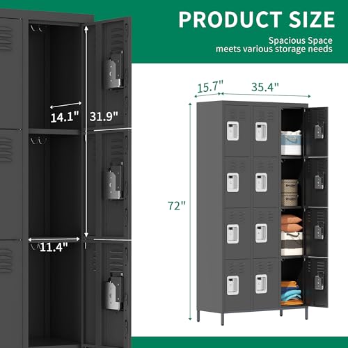 3-Door Steel Storage Locker with Shelves and Hooks I822961