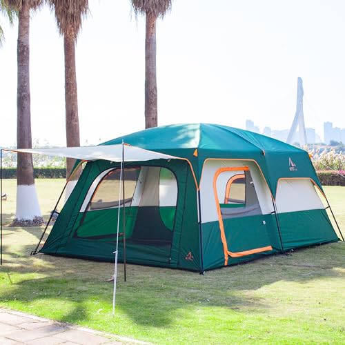 Extra Large Family Cabin Tent 2 Rooms 3 Doors 3 Windows Waterproof for Camping H460