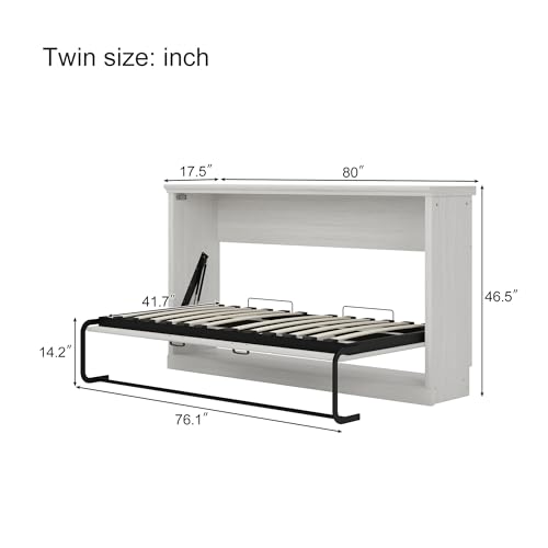 Twin Murphy Bed with Side Cabinets and Bookcase, Foldable Wall Bed for Guest Room, White X864
