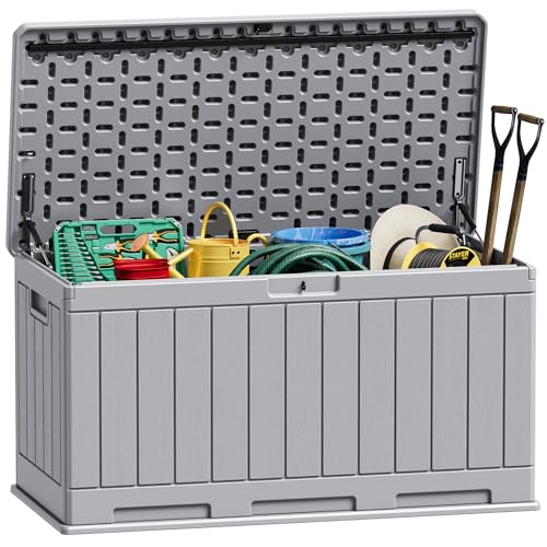 31 Gallon Resin Deck Box Waterproof Indoor Outdoor Storage for Patio Cushions and Garden Tools L90121