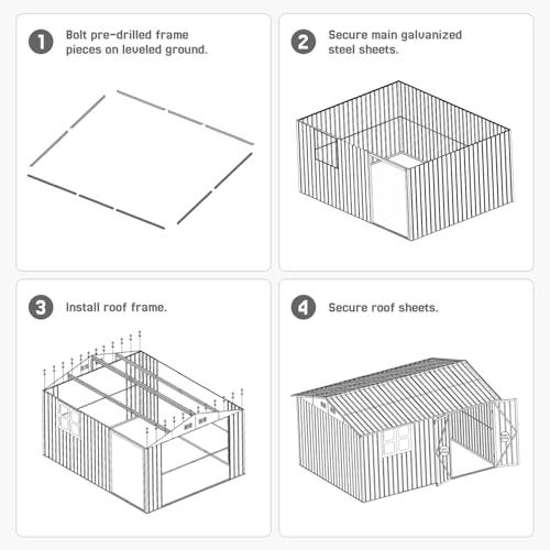 10 x 8 ft Outdoor Storage Shed, Metal Building with Windows and Lockable Doors, Grey Q206