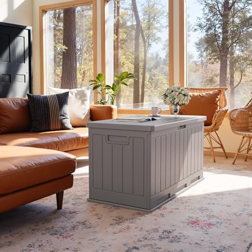 31 Gallon Resin Deck Box Waterproof Indoor Outdoor Storage for Patio Cushions and Garden Tools L90121