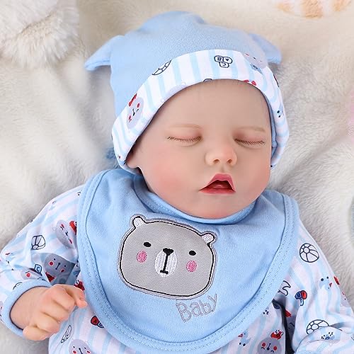 Lifelike Reborn Baby Doll Girl, 17 Inch Soft Body Realistic Newborn Vinyl Silicone Doll with Feeding Kit H33373