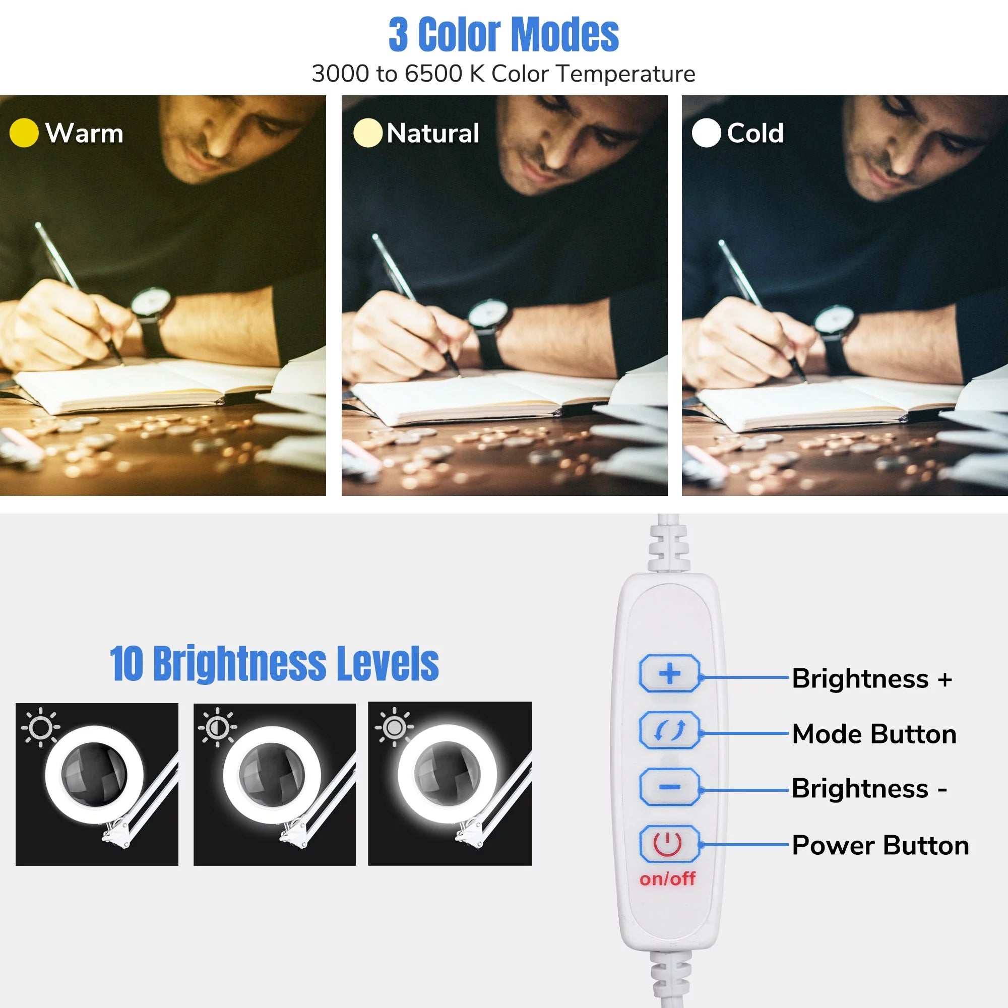 LED Magnifying Lamp with Clamp Adjustable Arm U5060