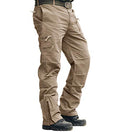 CRYSULLY Men's Cotton Multi-Pockets Work Pants Tactical Outdoor Military Army Cargo Pants (No Belt)