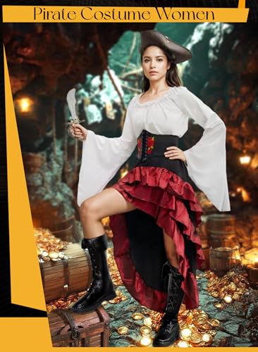 Pirate Costume for Women with Shirt Skirt Corset Belt K4037