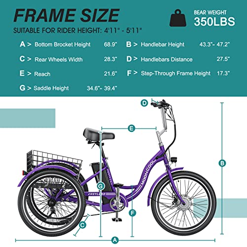 Electric Trike for Adults, 7-Speed 350W Three-Wheel Bicycle Q245