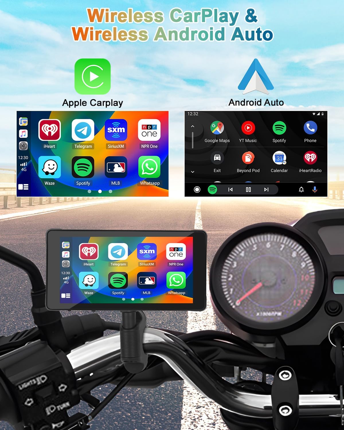 Portable 5.5'' CarPlay Screen for Motorcycle, Wireless CarPlay & Android Auto, GPS Navigation T9106