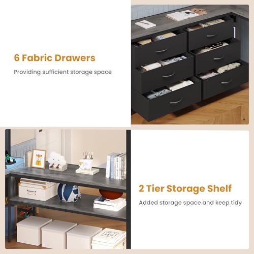 Loft Bed Full Size with U-Shaped Desk, Storage Drawers, Power Outlet, LED, Safety Guardrail & Ladders P611917
