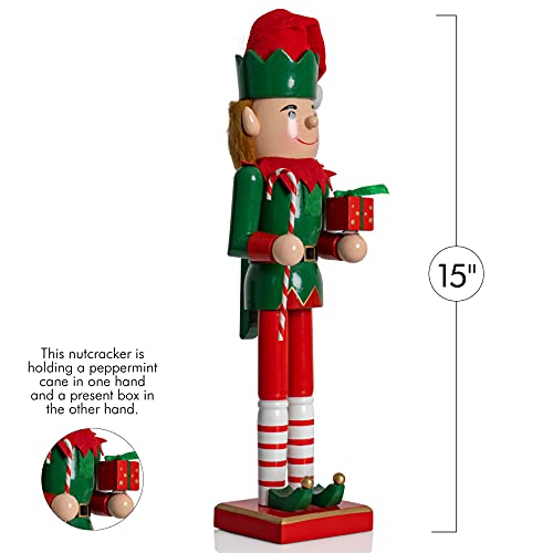 Christmas Elf Nutcracker Decoration 15 Inch Red Green Wooden A454290
