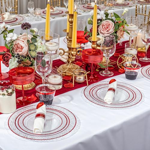 350PCS Clear Plastic Plates with Gold Trim for 50 Guests, Disposable Dinnerware Set O686017