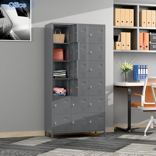 6 Door Metal Storage Locker with 18 Hooks, Black & Dark Grey K6611