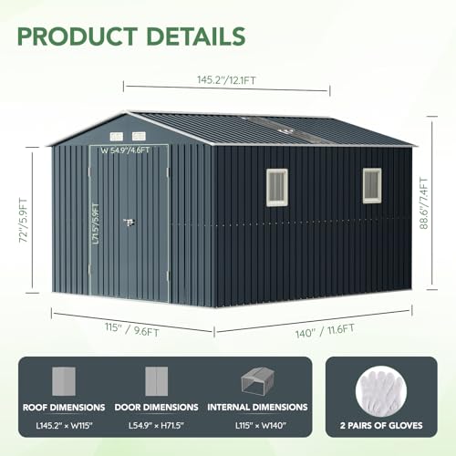 Outdoor Steel Storage Shed with Lockable Doors and Windows E249038
