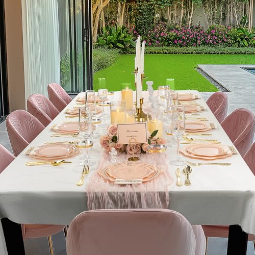 350 PCS Gold Plastic Plates with Cups, Silverware and Napkins for Party L8169