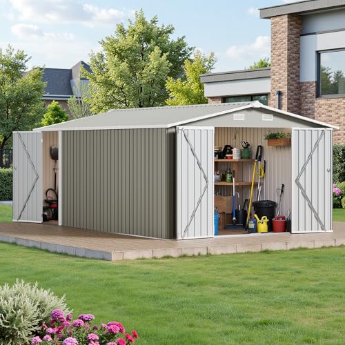 Resin Outdoor Storage Shed with Floor and Window, Lockable Small Tool Shed for Garden Patio Backyard, Light Gray V985