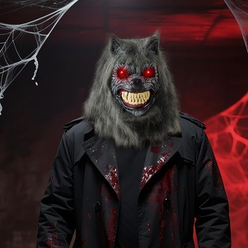 LED Halloween Wolf Werewolf Mask with Movable Jaw for Adult Cosplay Q650