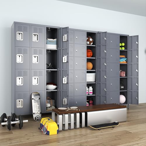 3-Door Steel Storage Locker with Shelves and Hooks I822961