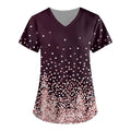Womens Scrubs Floral Printed Short Sleeve Blouses V Neck Working T-Shirts Easy Care Scrubs Tops with Pocket
