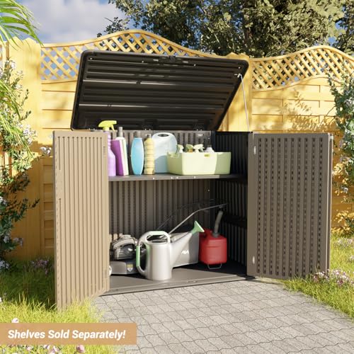 Horizontal Outdoor Storage Shed, 47 Cu.ft Resin Waterproof Cabinet for Garden Patio Backyards F5157