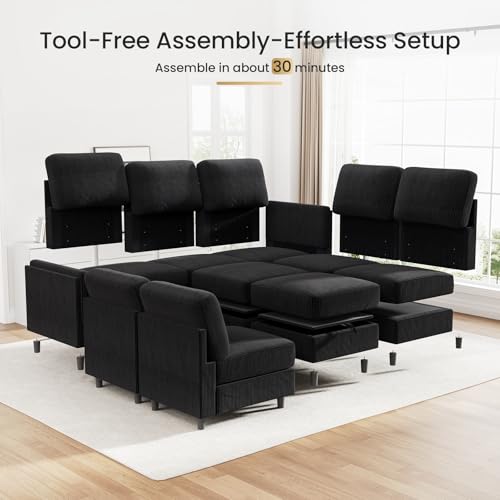Modular Sectional Sofa Bed with Storage Ottoman, Beige S706