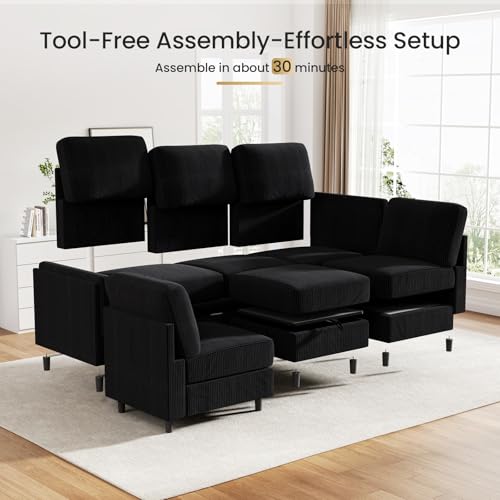 Modular Sectional Sofa Bed with Storage Ottoman, Beige S706