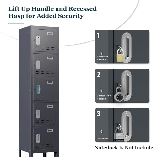 5-Door Steel Storage Locker with Hooks and Card Slots M92401