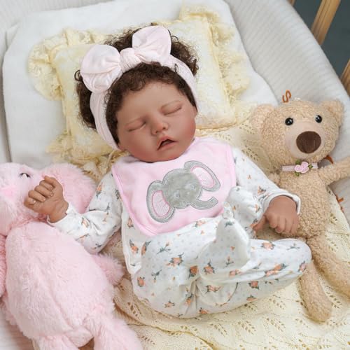 Lifelike Reborn Baby Doll Black 17-Inch with Soft Body and Curls D53590