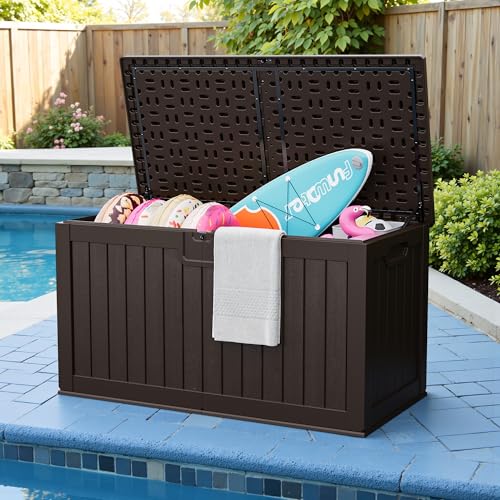 31 Gallon Resin Deck Box Waterproof Indoor Outdoor Storage for Patio Cushions and Garden Tools L90121