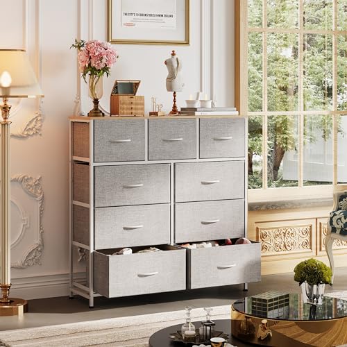 9-Drawer Fabric Storage Tower for Bedroom, Closet, Tall Chest Organizer with Steel Frame R839993