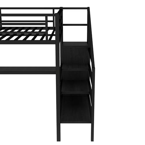 Queen Size Loft Bed with LED Lights, USB Ports and L Shaped Desk T2498
