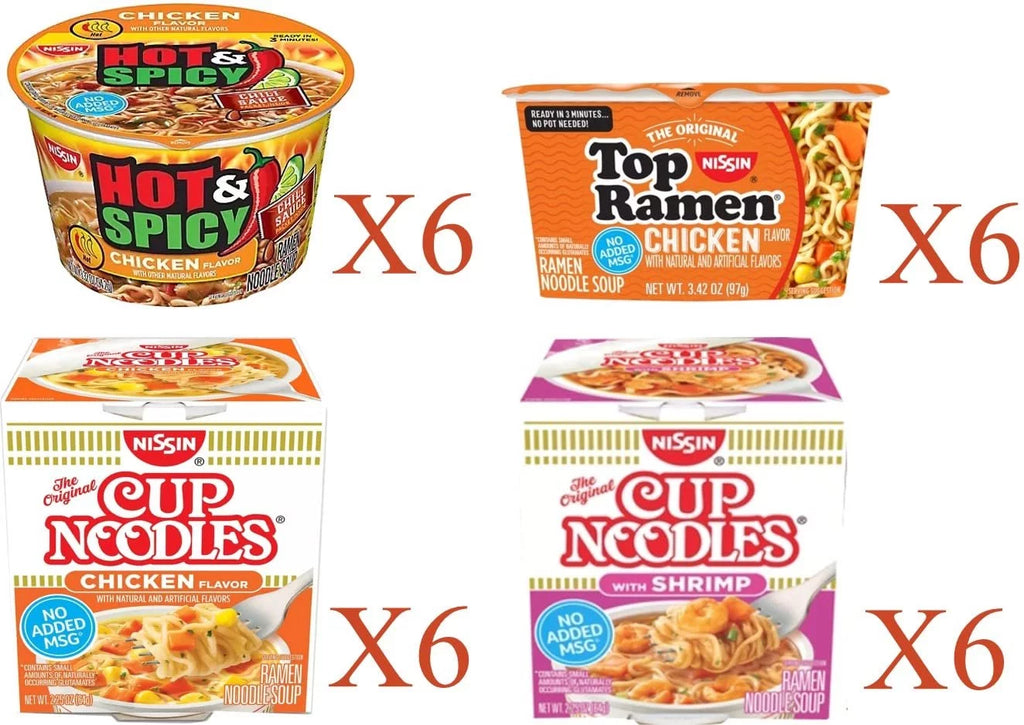 Instant Noodle Soup Variety Pack 24 Cups, 4 Flavors W405