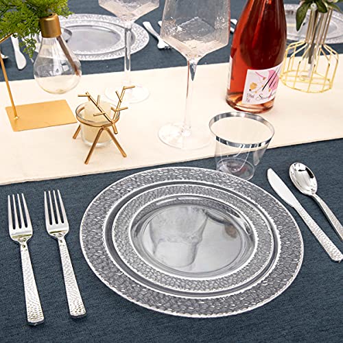 350PCS Clear Plastic Plates with Gold Trim for 50 Guests, Disposable Dinnerware Set O686017